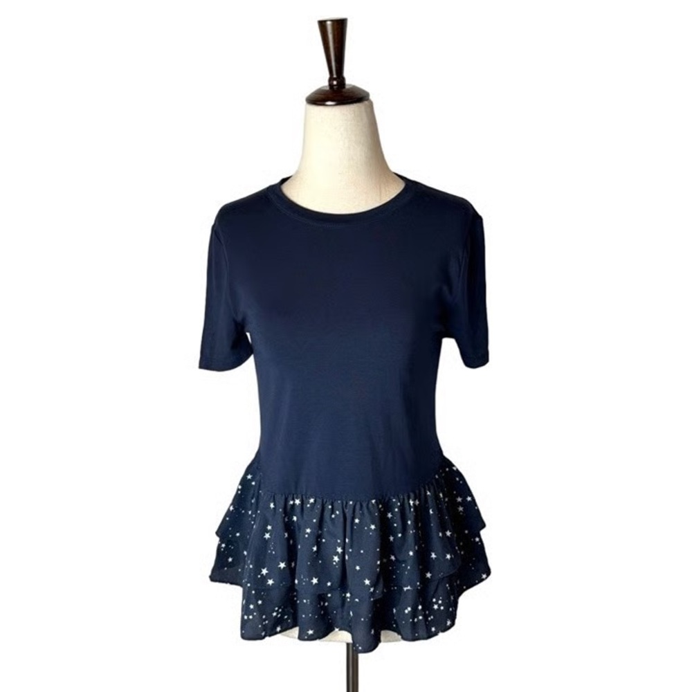 Kate Spade Broome Street Navy Ruffle Short Sleeve Top - Picture 4 of 4